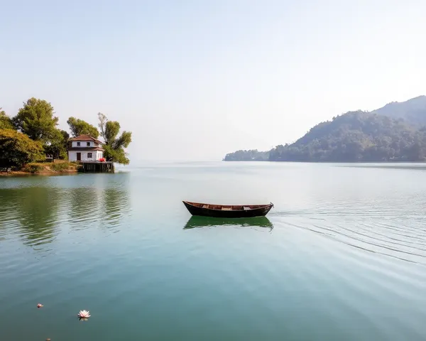 Pictoa Desi: Serene Himalayan Lake with Wooden Boat