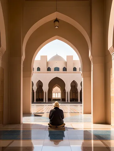 Pilgrim in Contemplation at Masjid Nabawi Courtyard