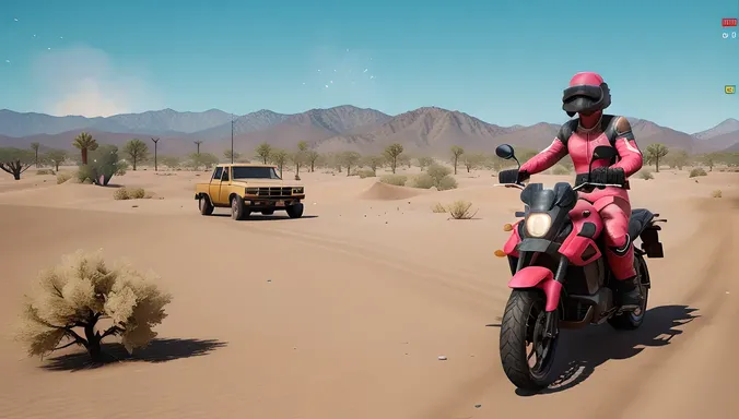 Pink-Clothed PUBG Rider Speeds Across Desert