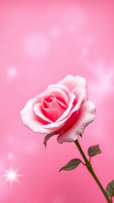 Pink Rose Blooms on Miraculous Pink Background with Sparkles