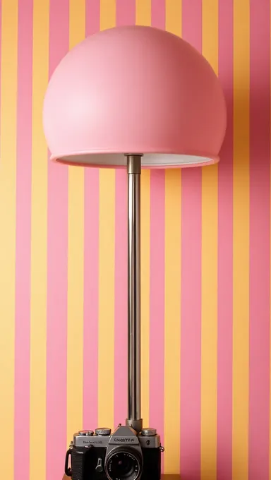 Pink Yellow Striped Wallpaper Retro Lamp Camera