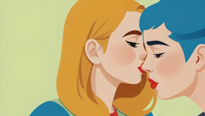 Playful Cartoon Boy and Girl Kissing Illustration