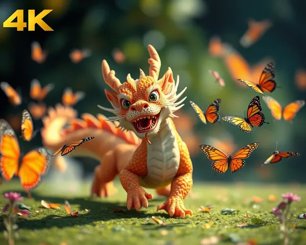 Playful Chinese Dragon Chases Butterflies 4K