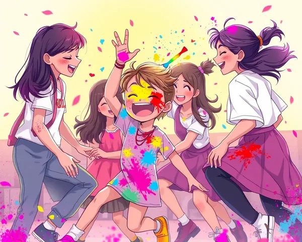Playful Holi Girl with Friends and Flying Colors