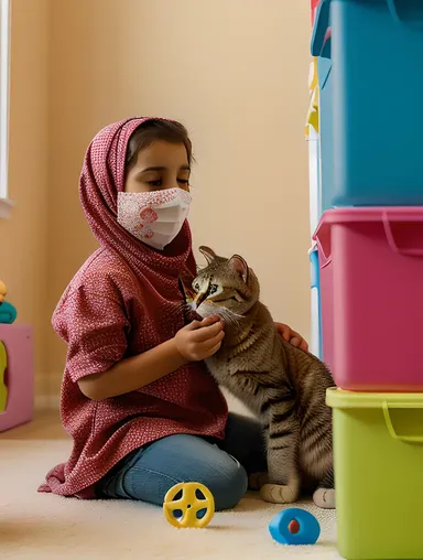 Playful Niqab Girl with Happy Cat