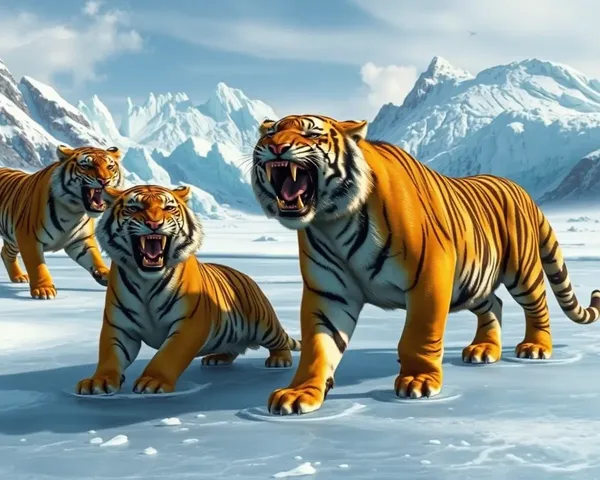 Playful Saber-Toothed Tigers on Frozen Lake