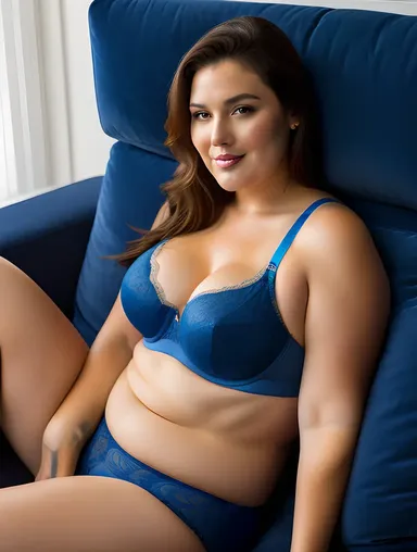 Plus-Size Comfort Bra Model Relaxing with Coffee