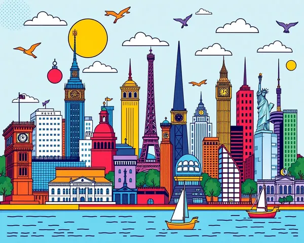 Pop Art 12x18 Collage PSD with Bold Illustrations of Famous Landmarks