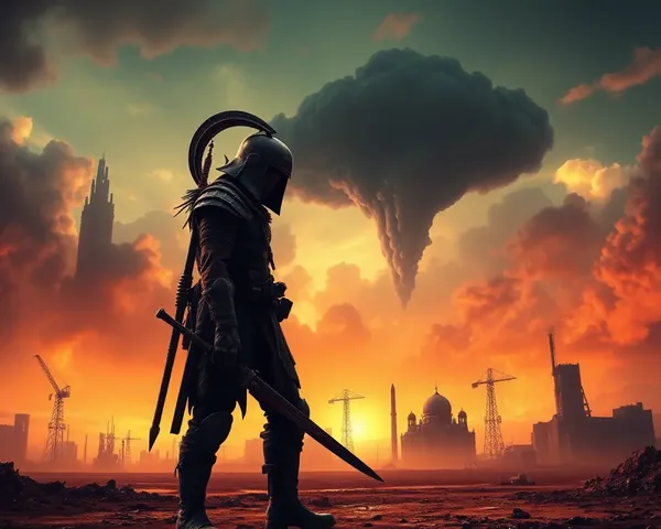 Post-Apocalyptic Warrior in Desolate Wasteland Wallpaper 4K