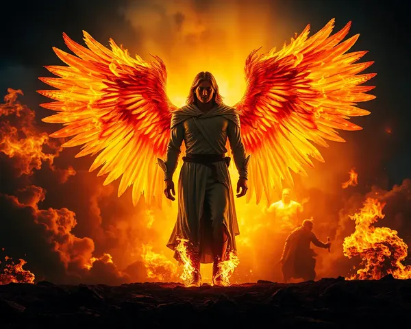 Powerful Angel Wings Ablaze with Fiery Backdrop
