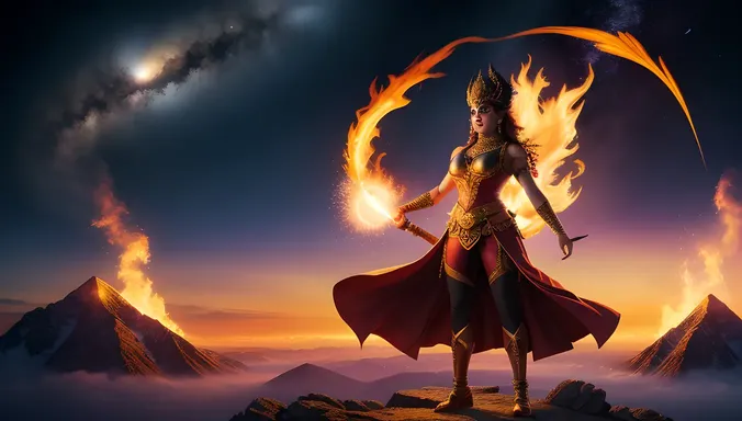 Powerful Bhadrakali Goddess of Time and Destruction on Mountain Peak