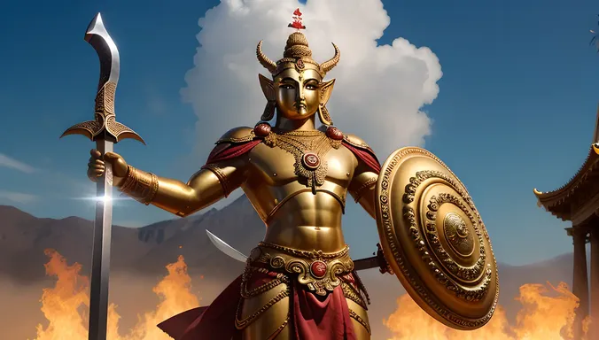 Powerful Hayagriva Protects Sacred Temple with Sword