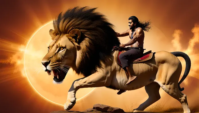 Powerful Narasimmar Rides Lion with Radiant Strength