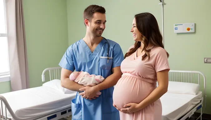 Pregnant Girl with Partner in Hospital Room