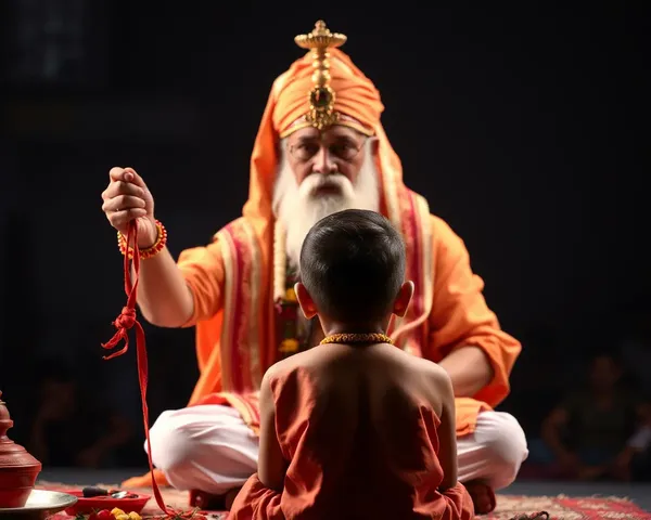 Priest Holds Sacred Thread for Mundan Ceremony