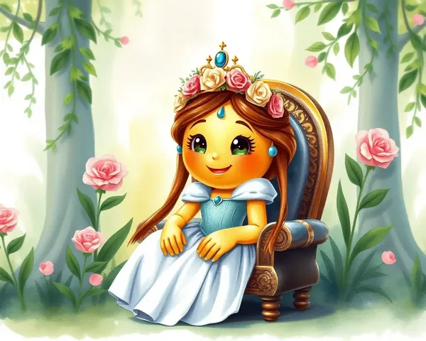 Princess Emoji Wears Floral Crown on Throne in Watercolor