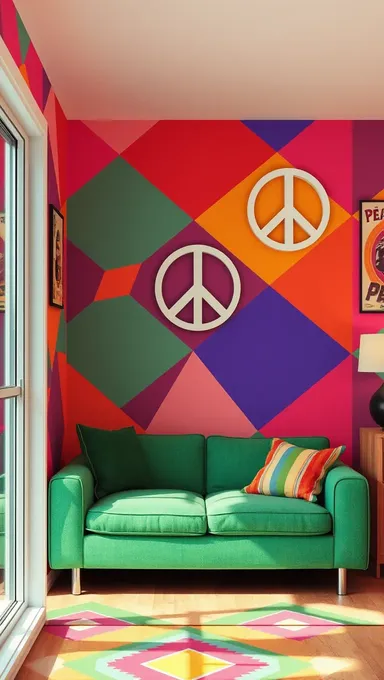 Psychedelic Home with Colorful Geometric Patterned Background