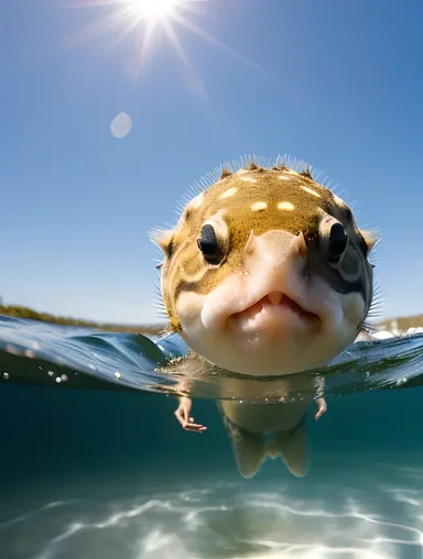 Puffer Fish Leaping Out of Water in Action