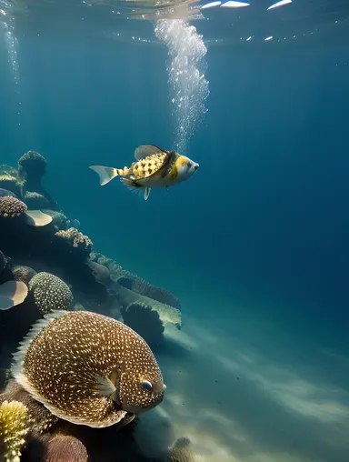 Puffer Fish Swimming through Kelp Forest Images