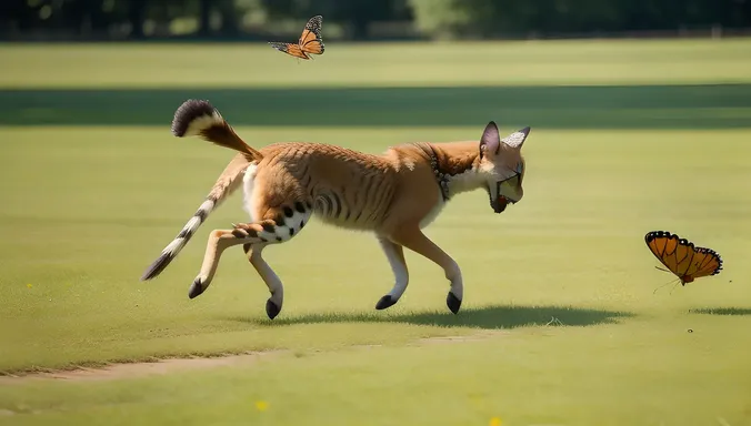 Putna Chases Butterfly in Sun-Dappled Meadow