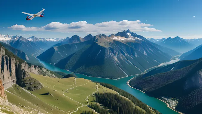 Putna Flies Over Mountainous Region with Rugged Peaks