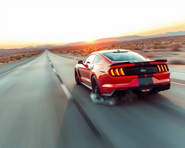 Racing Mustang Shelby GT500 on Desert Highway with Sunset