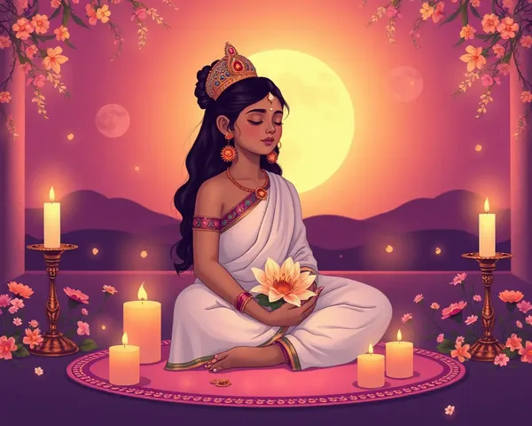 Radha Ashtami PNG: Spiritual Growth of Radha in Meditation and Moonlight