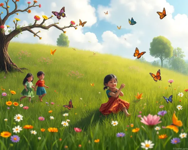Radha Ashtami PNG: Vibrant Childhood Scene with Friends and Flowers