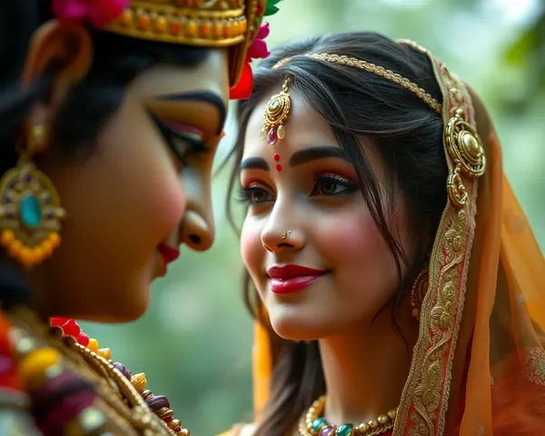 Radha Gazing Lovingly at Krishna's Image