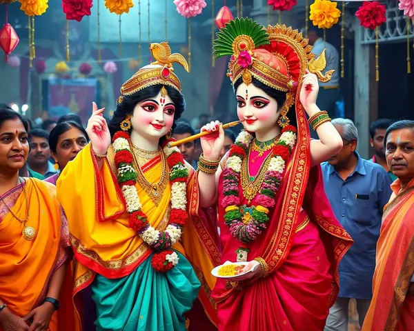 Radha Krishna Celebrate Indian Festival with Colorful Decorations