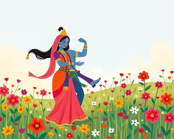 Radha Krishna Dance in Whimsical Flower Field
