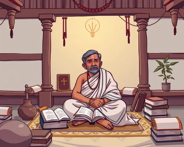Radhakrishnan Surrounded by Books and Scrolls in Traditional Setting