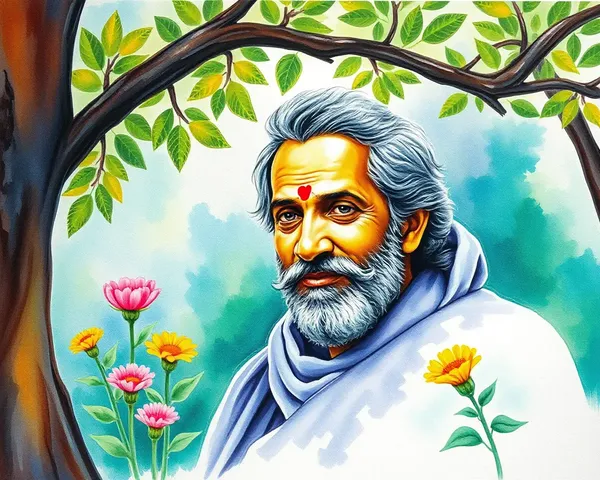 Radhakrishnan in Serene Natural Setting with Trees and Flowers