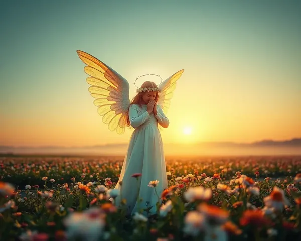 Radiant Angel in Field of Blooming Flowers