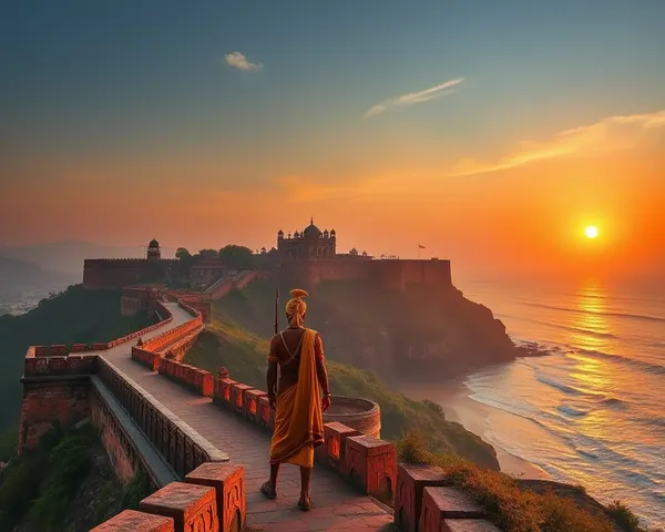 Raigad Fort landscape with Shivaji overlooking Arabian Sea PNG.
