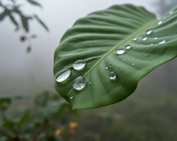 Raindrops Glisten on Bel Patra Leaf Against Misty Background