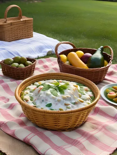 Raita Served at Outdoor Picnic with Natural Backdrop