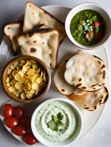 Raita with Naan Bread and Fresh Vegetables