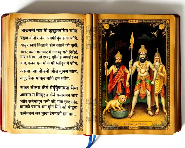 Ramayan Book Cover with Sanskrit Script and Lord Rama Illustrations
