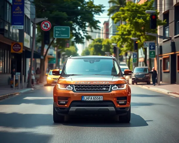 Range Rover Cruises City Street with Vibrant Atmosphere