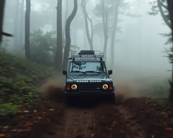 Range Rover Drives Through Misty Forest with Fog Surrounding