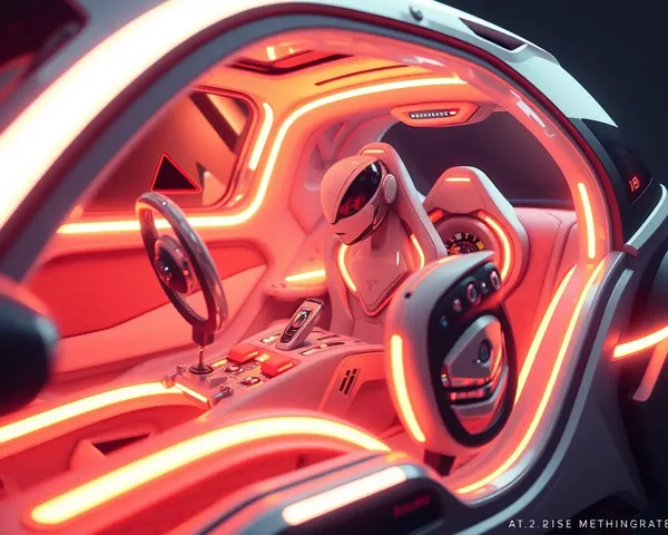 Rashi Mesh Model in Futuristic Vehicle with Neon Lights and Glowing Details