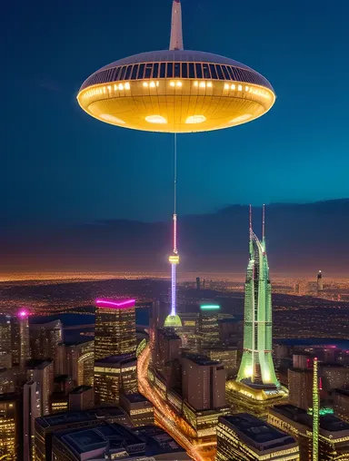 Rastapopoulos' Airship Over Futuristic Cityscape
