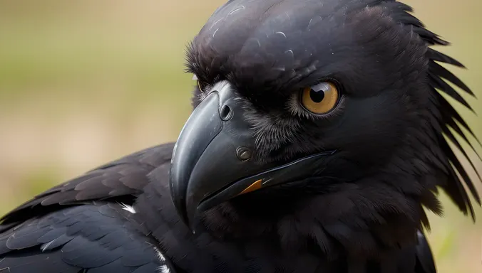 Raven's Close-Up with Intelligent and Mysterious Eyes