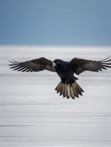 Raven Flies Over Snow-Covered Landscape