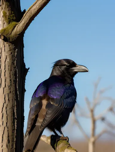 Raven Perched on Twisted Tree Branch