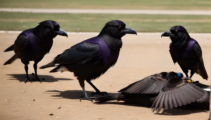 Ravens Gather Around Carcass with Intelligent Curiosity