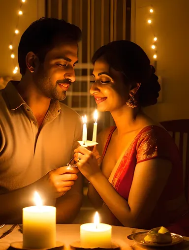 Real Bhabhi's Romantic Dinner with Husband, Soft Music and Candles