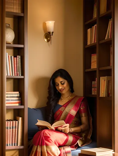 Real Indian Bhabhi Reads in Cozy Nook with Warm Tea