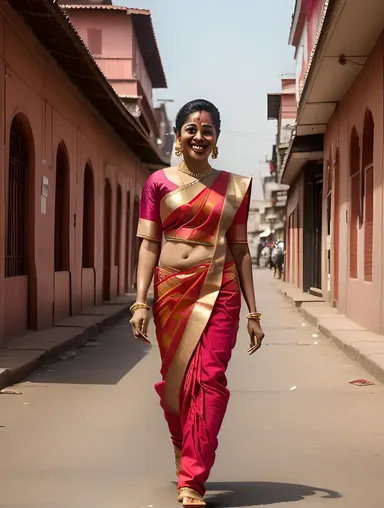 Real Nagavalli's Confident Stride in Modern Indian Outfit